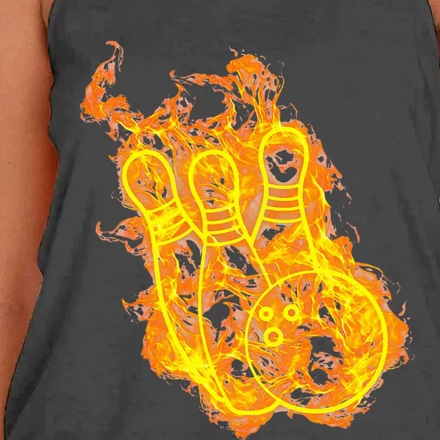 Fire Bowling Ball And Bowling Pins Flaming Bowler Women's Knotted Racerback Tank