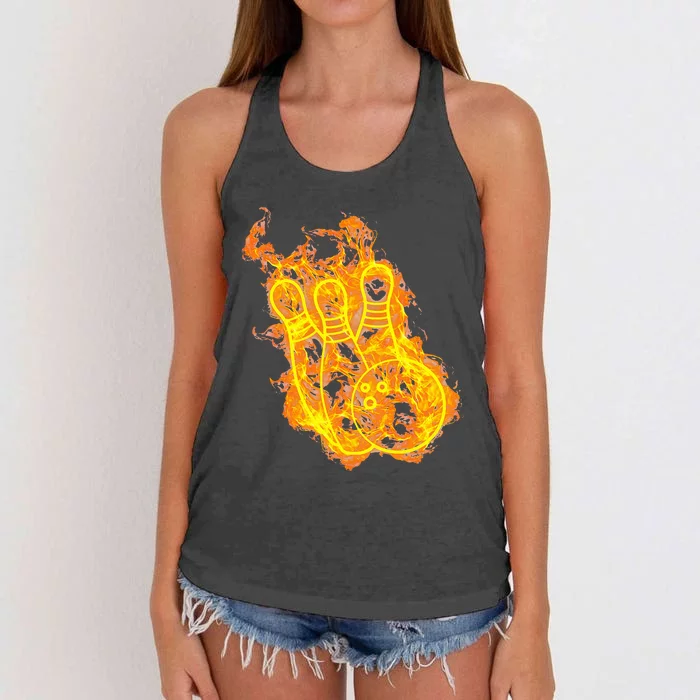 Fire Bowling Ball And Bowling Pins Flaming Bowler Women's Knotted Racerback Tank