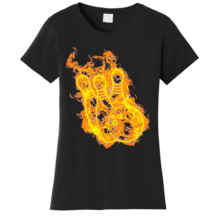 Fire Bowling Ball And Bowling Pins Flaming Bowler Women's T-Shirt