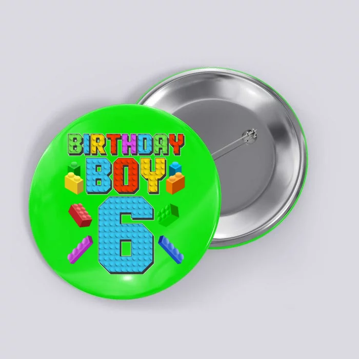 Funny Birthday Boy 6th Birthday Lego Master Builder Button