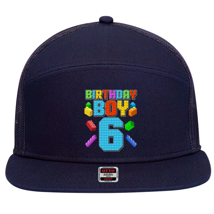 Funny Birthday Boy 6th Birthday Lego Master Builder 7 Panel Mesh Trucker Snapback Hat