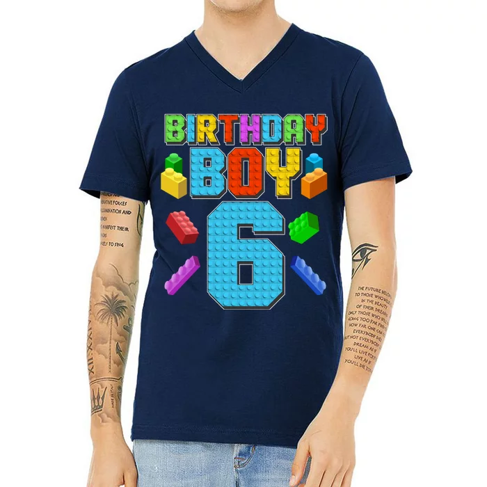 Funny Birthday Boy 6th Birthday Lego Master Builder V-Neck T-Shirt