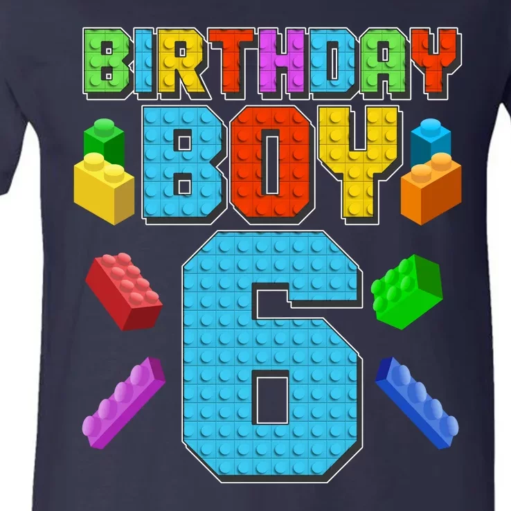 Funny Birthday Boy 6th Birthday Lego Master Builder V-Neck T-Shirt