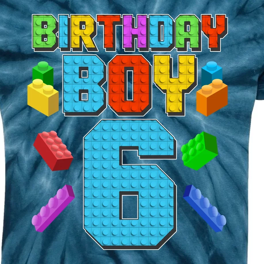 Funny Birthday Boy 6th Birthday Lego Master Builder Kids Tie-Dye T-Shirt