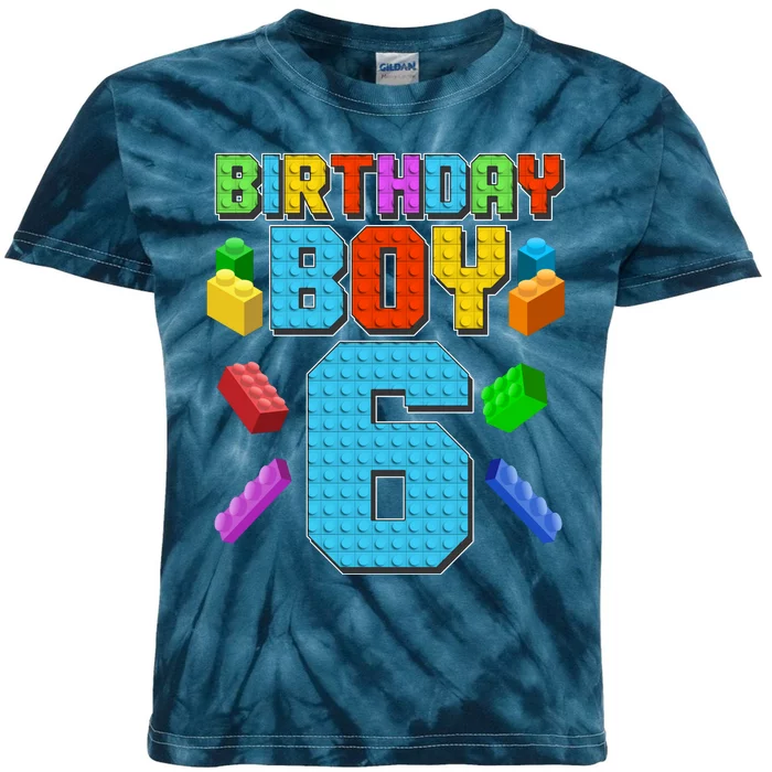 Funny Birthday Boy 6th Birthday Lego Master Builder Kids Tie-Dye T-Shirt