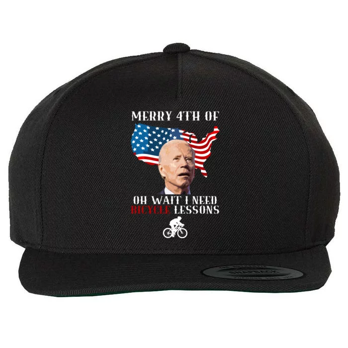 Funny Biden Bicycle Bike Lesson Merry 4th Of July Wool Snapback Cap