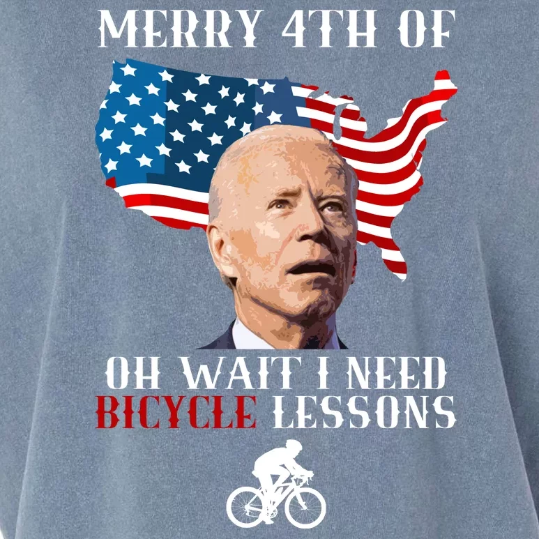 Funny Biden Bicycle Bike Lesson Merry 4th Of July Garment-Dyed Women's Muscle Tee