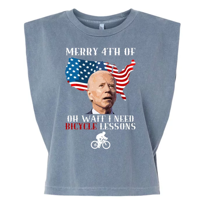 Funny Biden Bicycle Bike Lesson Merry 4th Of July Garment-Dyed Women's Muscle Tee