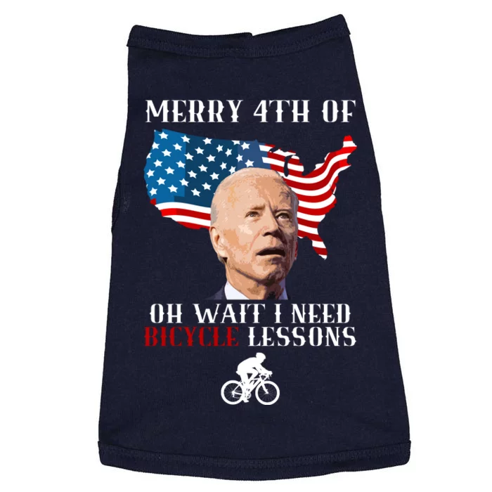 Funny Biden Bicycle Bike Lesson Merry 4th Of July Doggie Tank