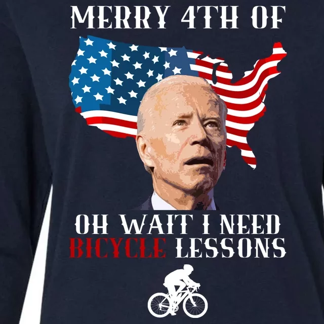 Funny Biden Bicycle Bike Lesson Merry 4th Of July Womens Cotton Relaxed Long Sleeve T-Shirt