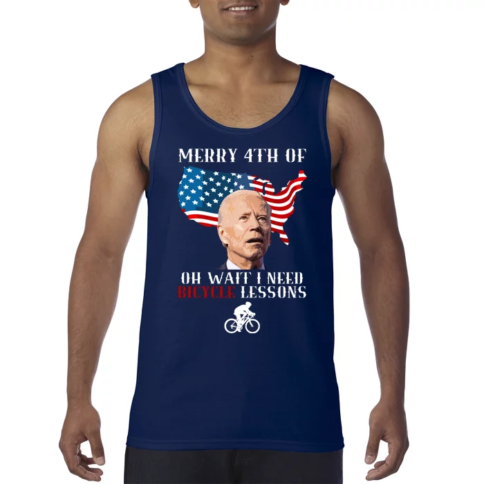 Funny Biden Bicycle Bike Lesson Merry 4th Of July Tank Top