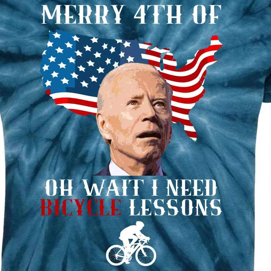 Funny Biden Bicycle Bike Lesson Merry 4th Of July Kids Tie-Dye T-Shirt