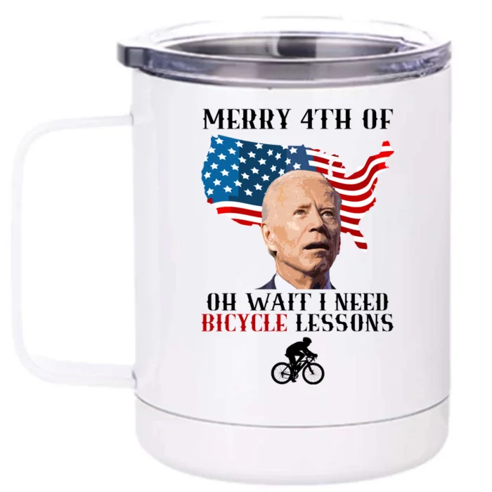 Funny Biden Bicycle Bike Lesson Merry 4th Of July Front & Back 12oz Stainless Steel Tumbler Cup