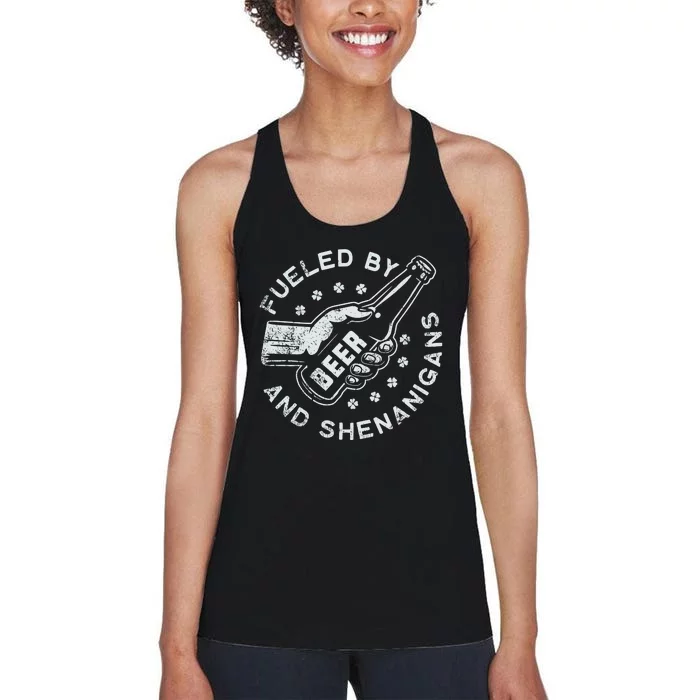 Fueled By Beer And Shenanigans St Patricks Women's Racerback Tank