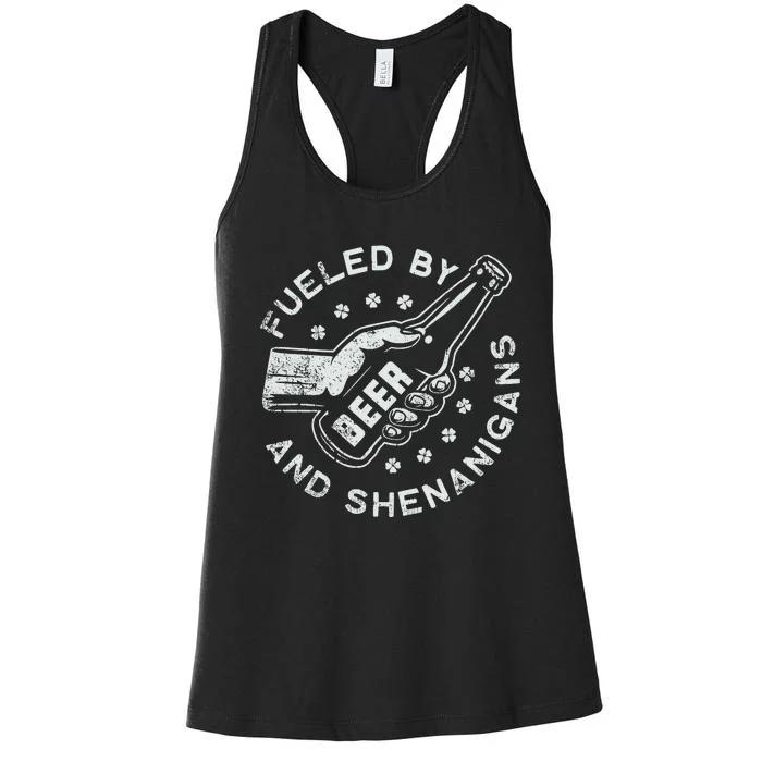 Fueled By Beer And Shenanigans St Patricks Women's Racerback Tank