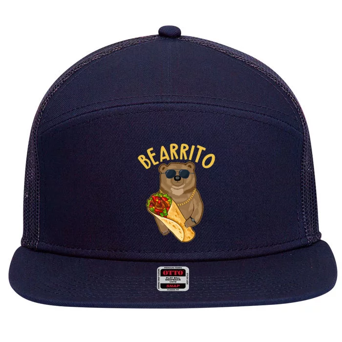 Funny Bearrito Bear 7 Panel Mesh Trucker Snapback Hat