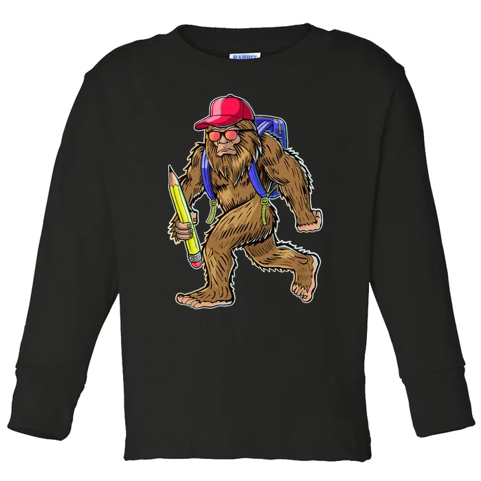 Funny Bigfoot Back To School Bigfoot Backpack Toddler Long Sleeve Shirt