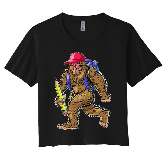 Funny Bigfoot Back To School Bigfoot Backpack Women's Crop Top Tee