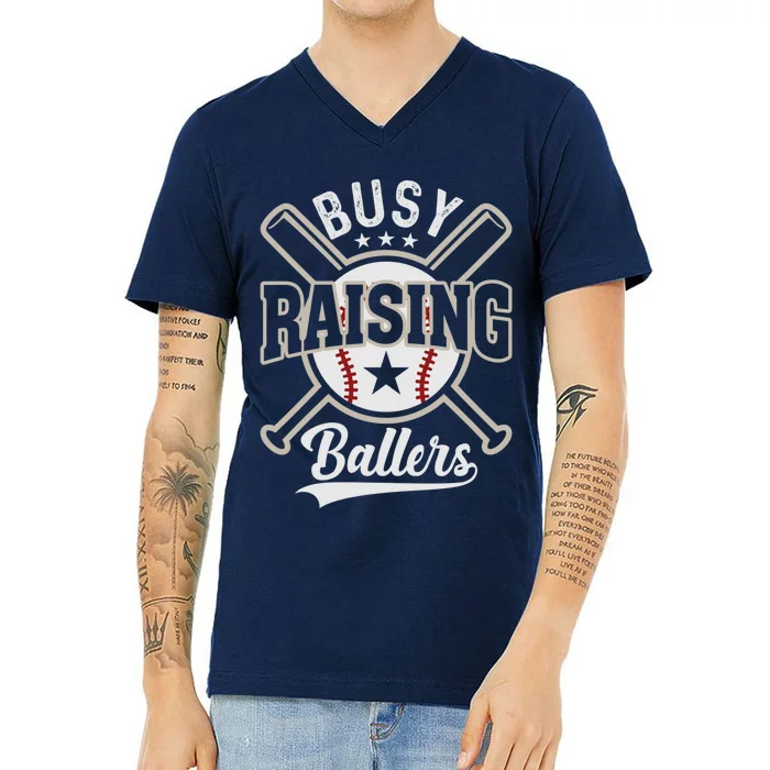 Funny Baseball - Busy Raising Ballers V-Neck T-Shirt