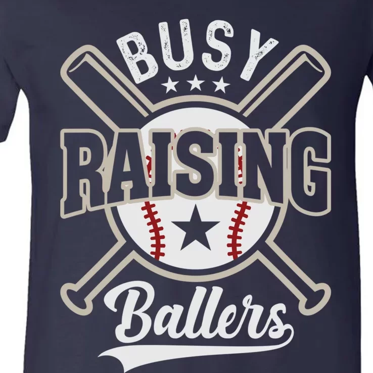 Funny Baseball - Busy Raising Ballers V-Neck T-Shirt