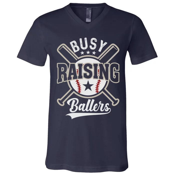 Funny Baseball - Busy Raising Ballers V-Neck T-Shirt