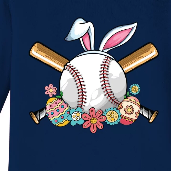 Funny Baseball Bunny Ear Teens Easter Bunny Baseball Gift Baby Long Sleeve Bodysuit