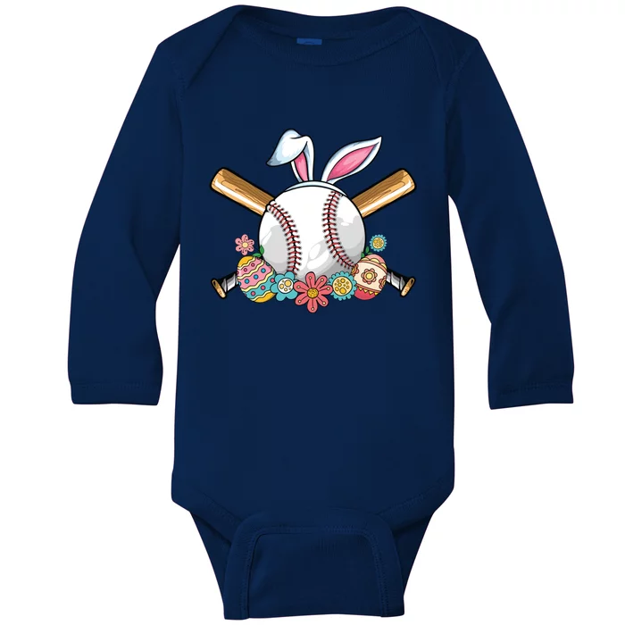 Funny Baseball Bunny Ear Teens Easter Bunny Baseball Gift Baby Long Sleeve Bodysuit