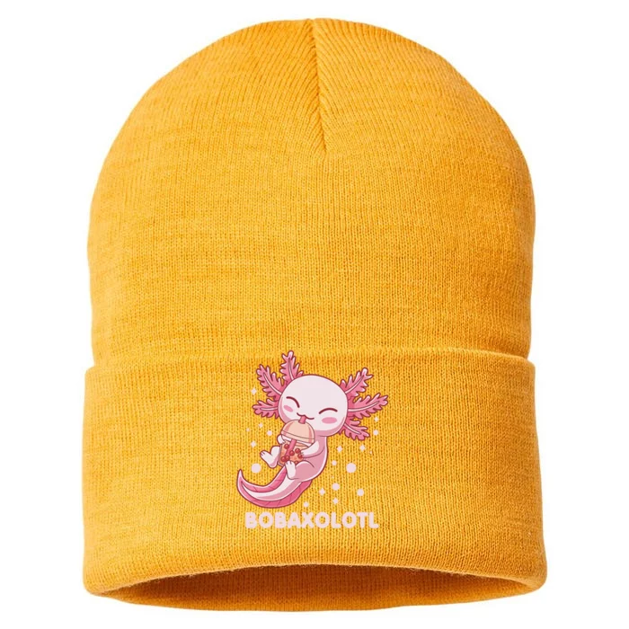 Funny Bobaxolotl Boba Tea Bubble Milk Kawaii Axolotl Anime Sustainable Knit Beanie