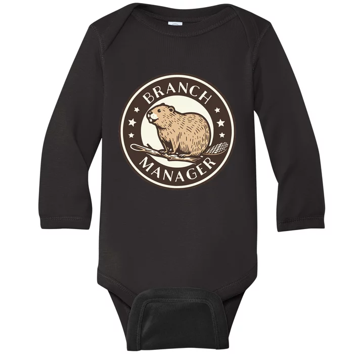 Funny Beaver Branch Manager Pun Baby Long Sleeve Bodysuit