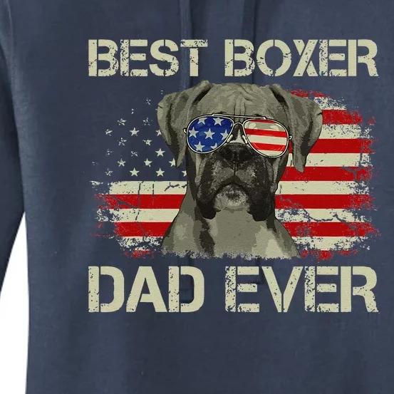 Funny Best Boxer Dad Ever Dog Lover American Flag Gift Women's Pullover Hoodie