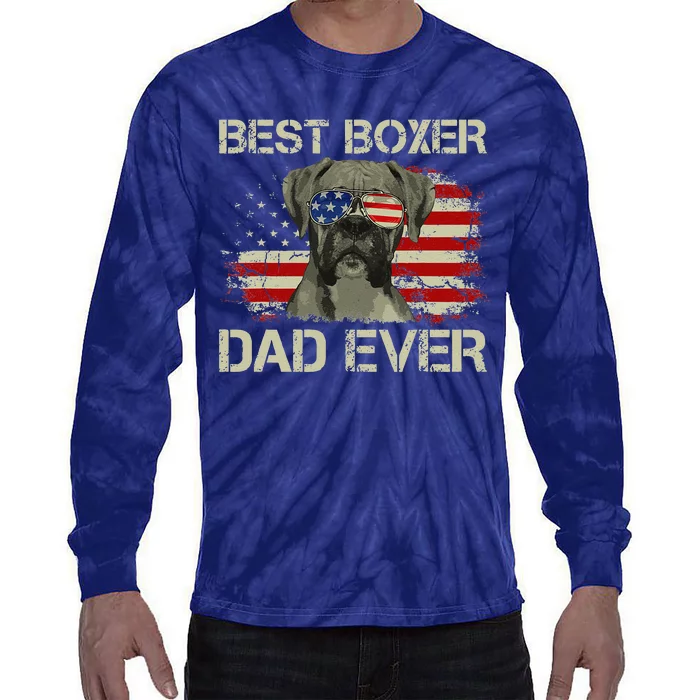 Funny Best Boxer Dad Ever Dog Lover American Flag Gift Tie-Dye Long Sleeve Shirt