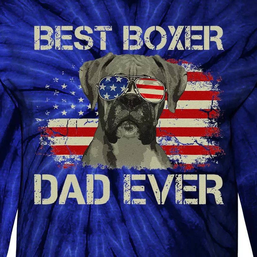 Funny Best Boxer Dad Ever Dog Lover American Flag Gift Tie-Dye Long Sleeve Shirt