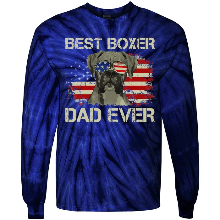 Funny Best Boxer Dad Ever Dog Lover American Flag Gift Tie-Dye Long Sleeve Shirt