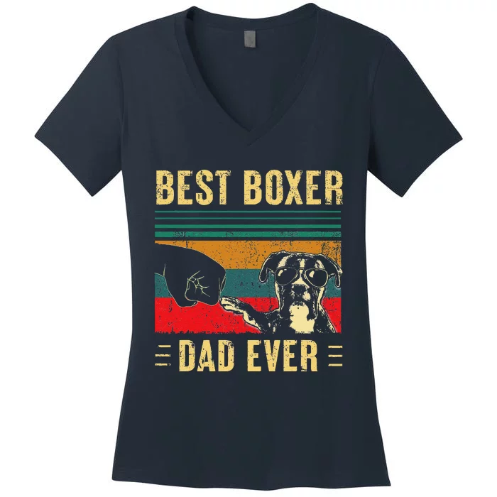 Funny Best Boxer Dad Ever Funny Boxer Dog Dad Fathers Day Women's V-Neck T-Shirt