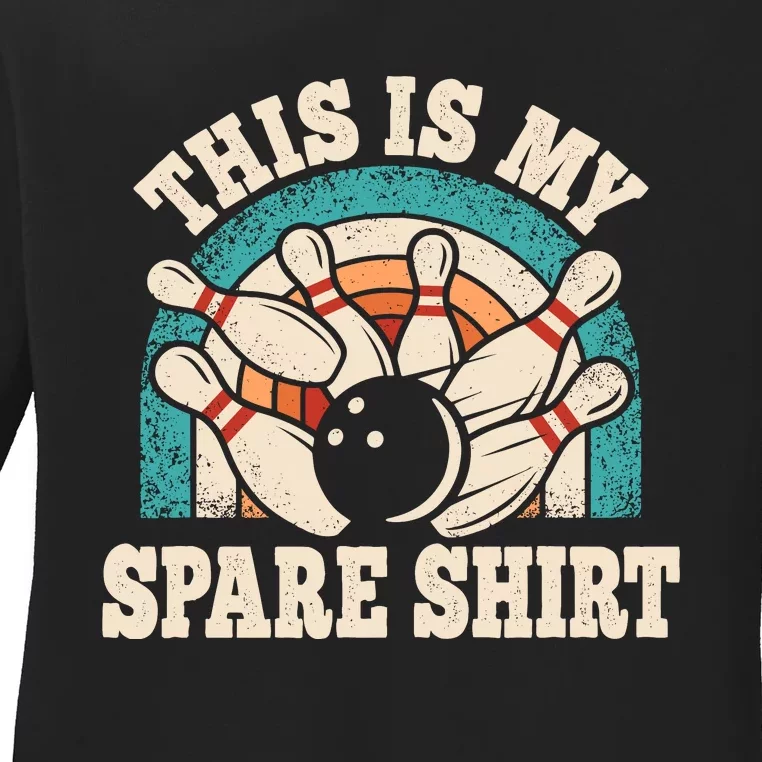 Funny Bowling Bowler Retro This Is My Spare Ladies Long Sleeve Shirt