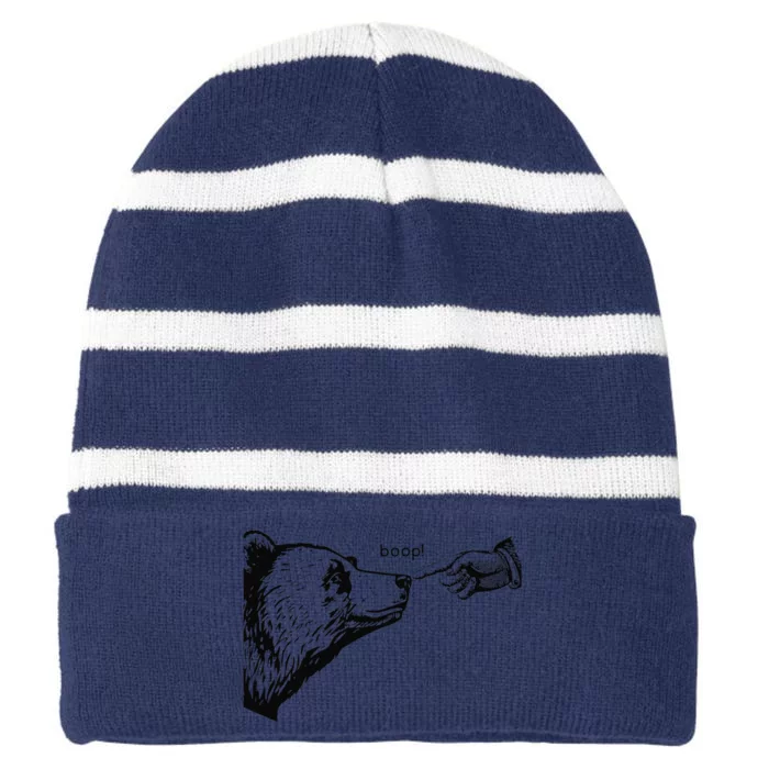 Funny Boop Bear Gift Striped Beanie with Solid Band