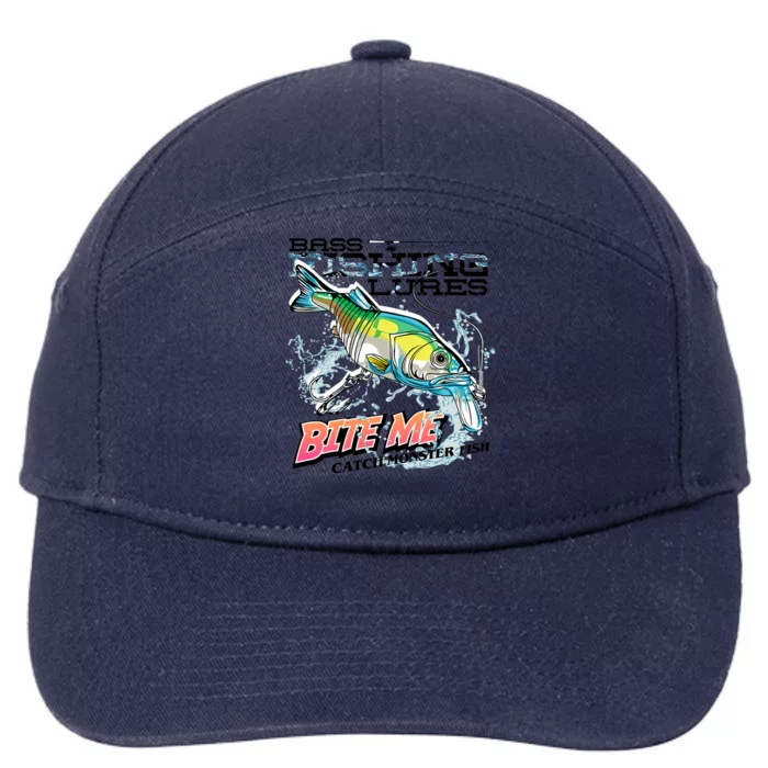 Funny Bass Bite Me Fishing Lures 7-Panel Snapback Hat