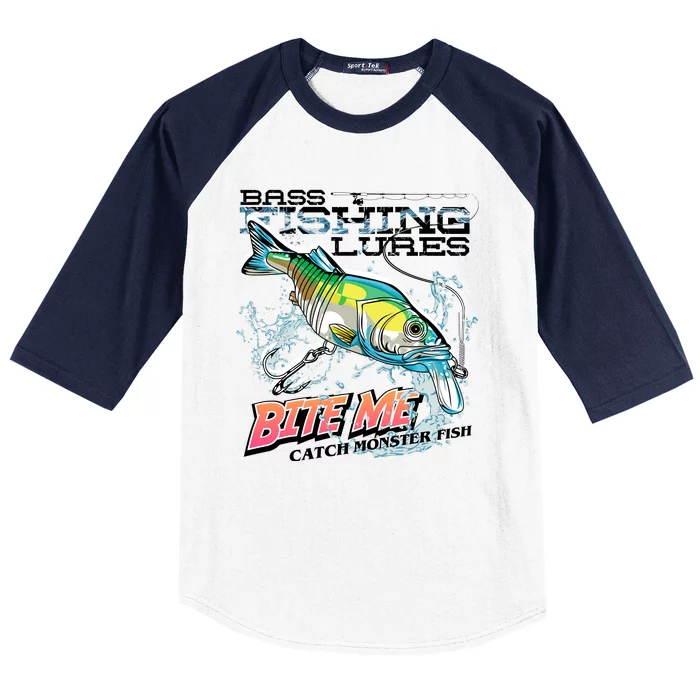 Funny Bass Bite Me Fishing Lures Baseball Sleeve Shirt