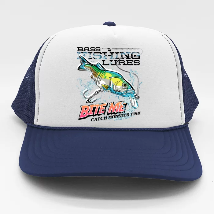 Funny Bass Bite Me Fishing Lures Trucker Hat