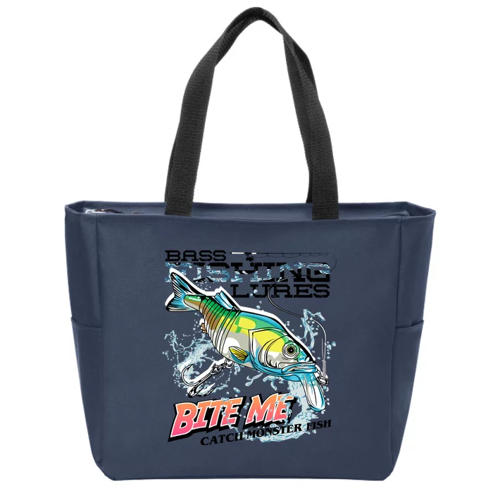 Funny Bass Bite Me Fishing Lures Zip Tote Bag