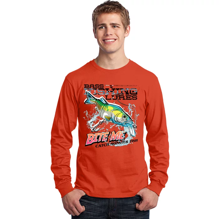 Funny Bass Bite Me Fishing Lures Long Sleeve Shirt