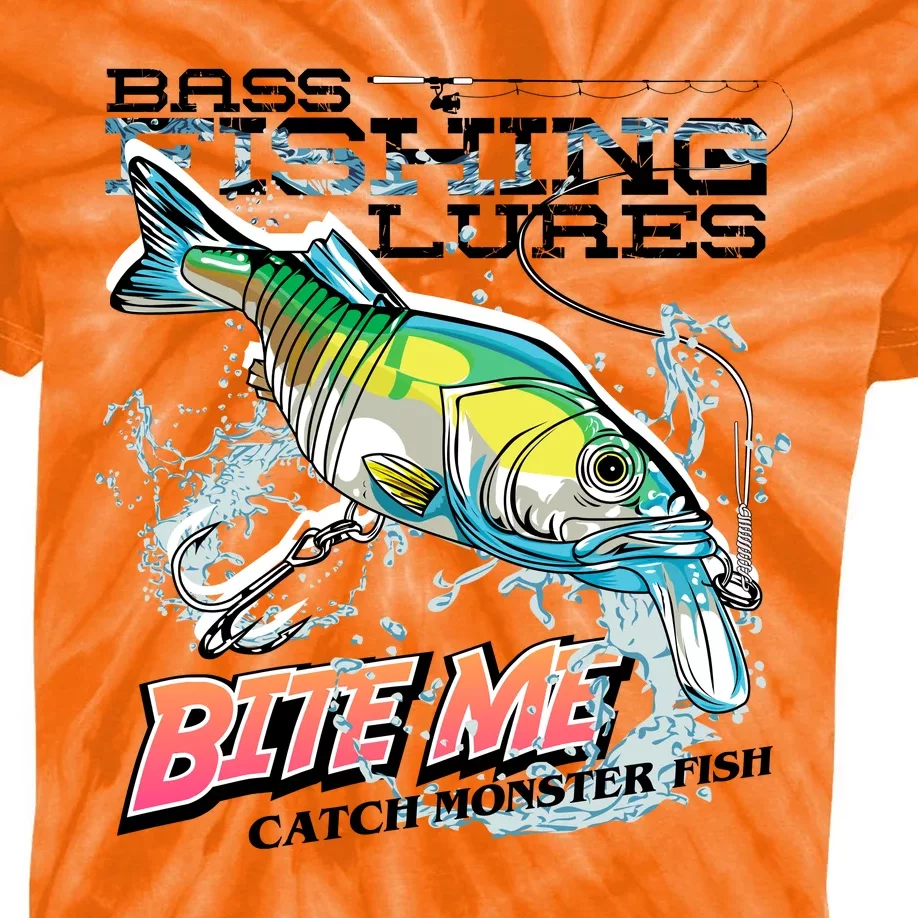 Funny Bass Bite Me Fishing Lures Kids Tie-Dye T-Shirt