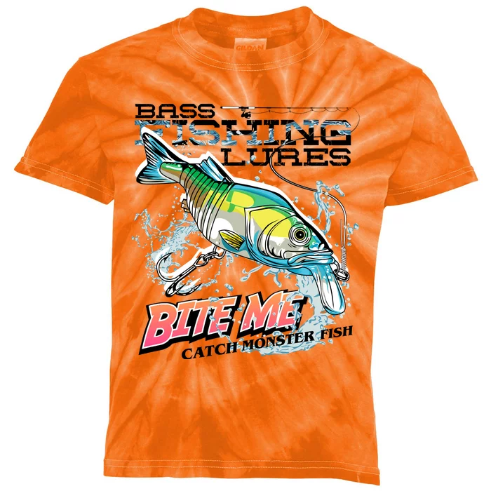 Funny Bass Bite Me Fishing Lures Kids Tie-Dye T-Shirt