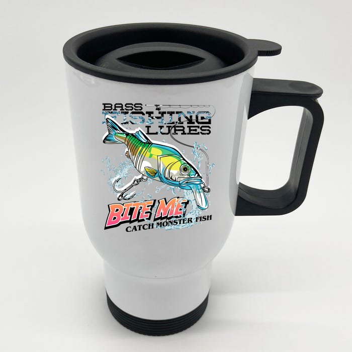 Funny Bass Bite Me Fishing Lures Front & Back Stainless Steel Travel Mug