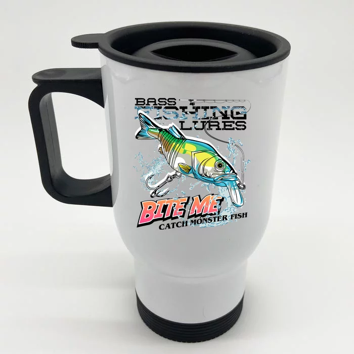 Funny Bass Bite Me Fishing Lures Front & Back Stainless Steel Travel Mug