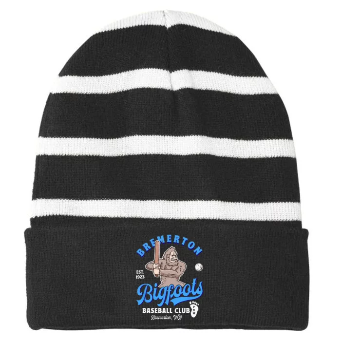 Funny Bigfoot Baseball Retro Minor League Baseball Team Striped Beanie with Solid Band