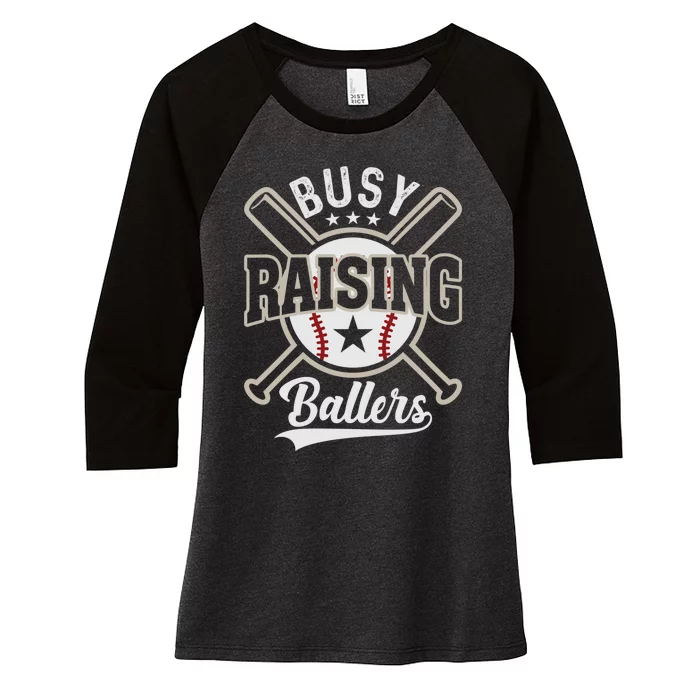 Funny Baseball - Busy Raising Ballers Women's Tri-Blend 3/4-Sleeve Raglan Shirt