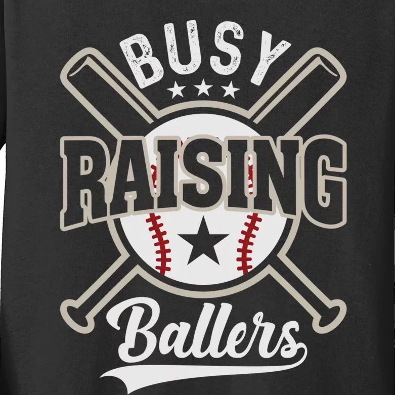 Funny Baseball - Busy Raising Ballers Kids Long Sleeve Shirt