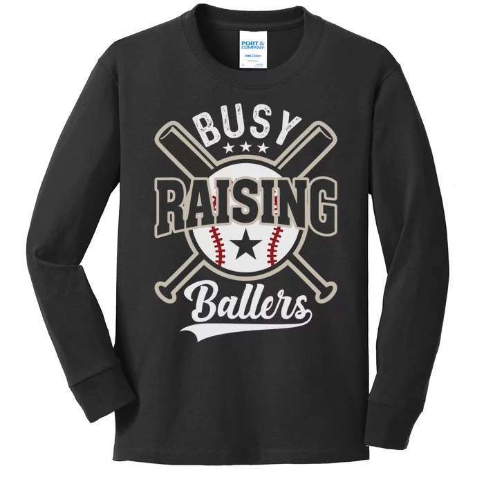 Funny Baseball - Busy Raising Ballers Kids Long Sleeve Shirt