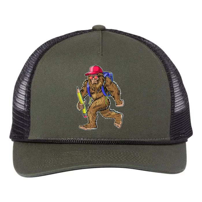 Funny Bigfoot Back To School Bigfoot Backpack Retro Rope Trucker Hat Cap